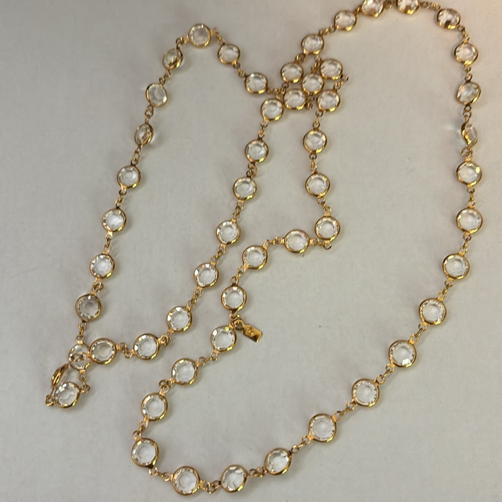Gorgeous Swarovski faceted crystal clear beads gold tone continuous 34”